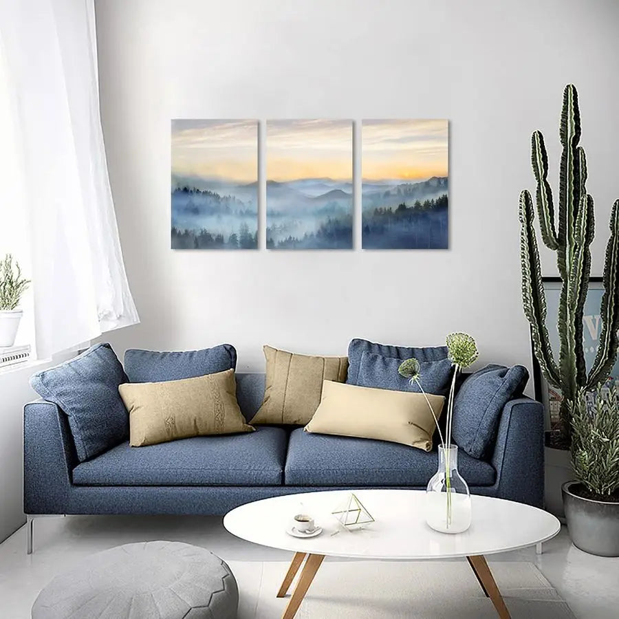 Sunrise Misty Forest Three Panel Wall Art