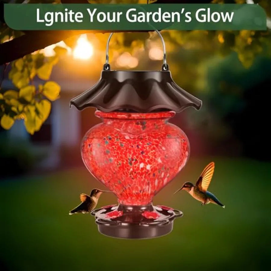 SHXI Solar Hummingbird Feeder Outdoor Hanging Heart-Shaped Glass