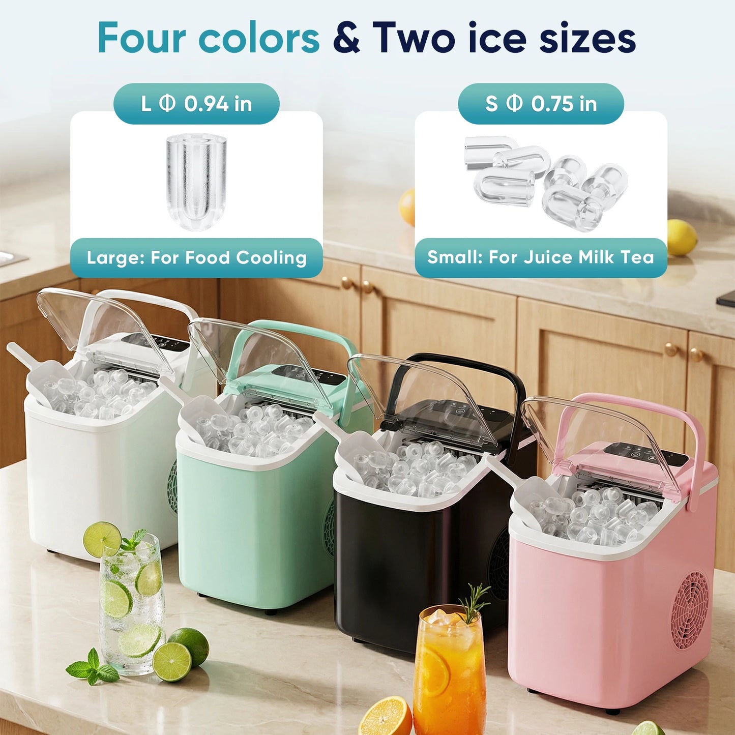 JHK Portable Countertop Ice Maker With Scoop Basket