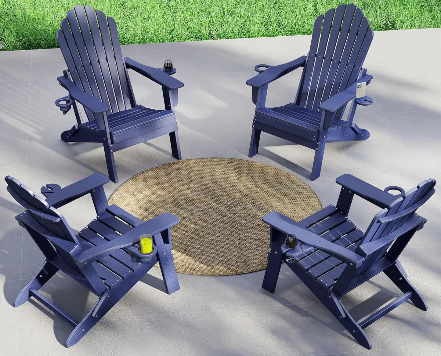 HDPE Folding Adirondack Chair Set 4 High Back Patio Furniture