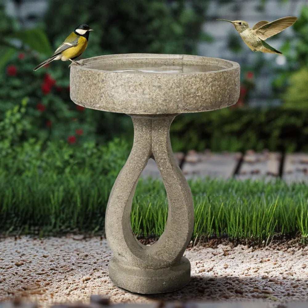 Concrete Modern Bird Bath With Geometric Pedestal For Garden