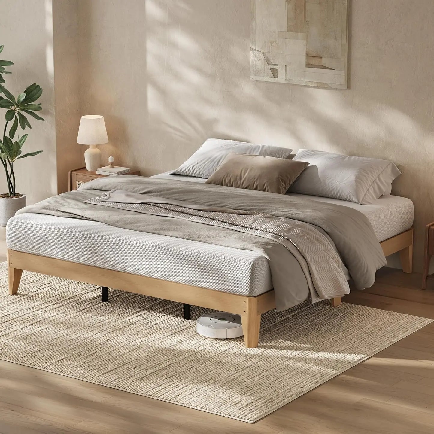 HobbyLane Wood Platform Bed Frame With Slats No Box Spring Needed Noise Free