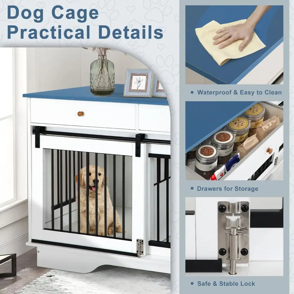 Dog Crate Furniture Farmhouse Style Kennel With Storage Drawers