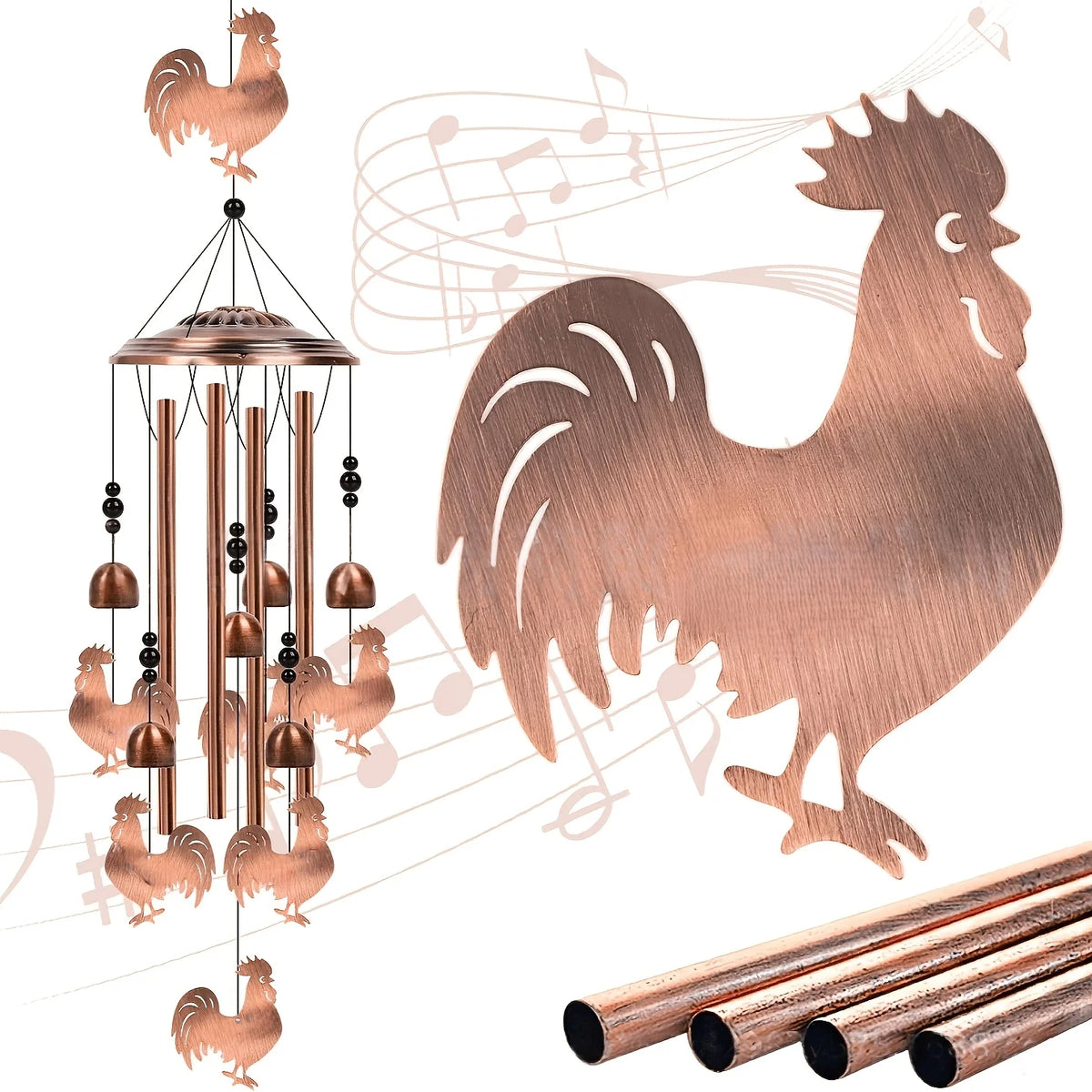 Aluminum Rooster Wind Chime For Outdoor And Indoor Garden