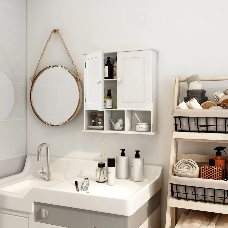 XIUWO Bathroom Wall Cabinet With 2 Doors Over Toilet Storage
