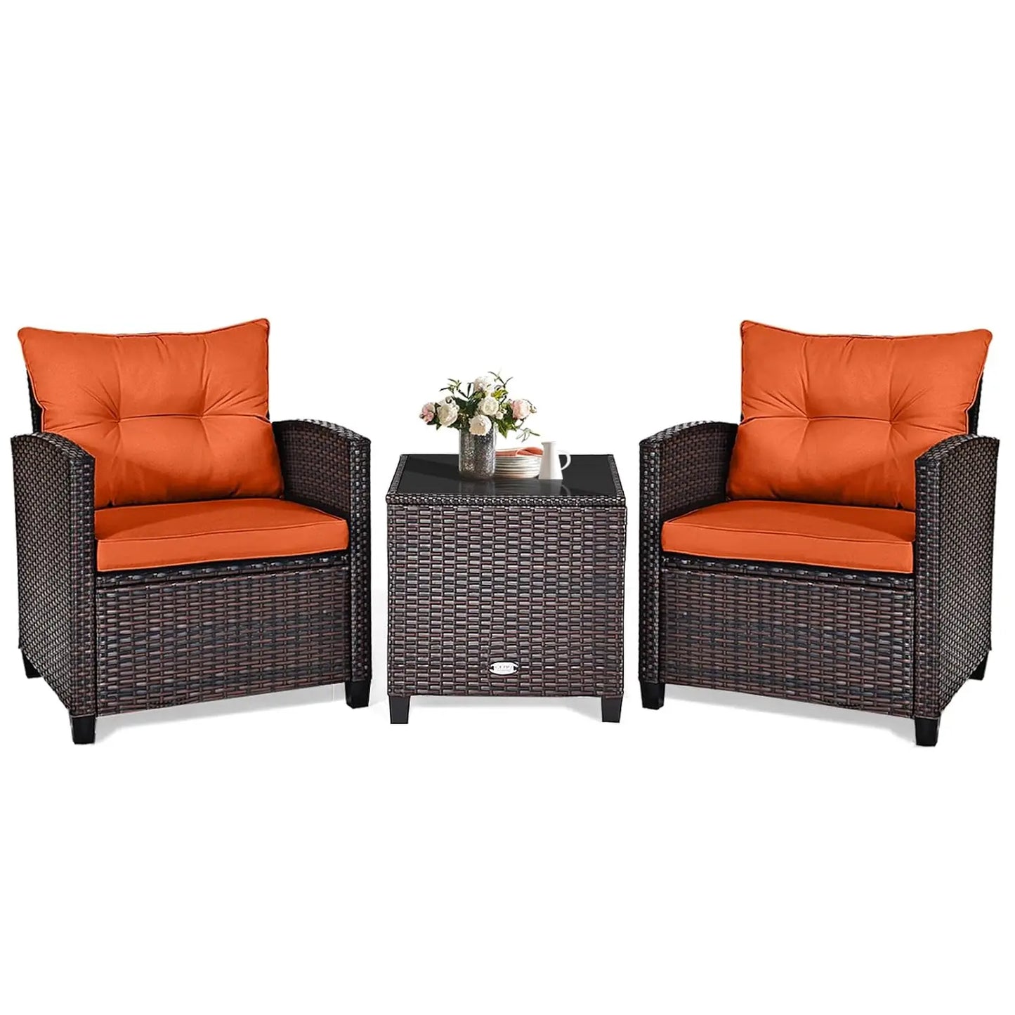 XIAOLANG Outdoor Patio Conversation Set With Washable Cushions Glass Tabletop