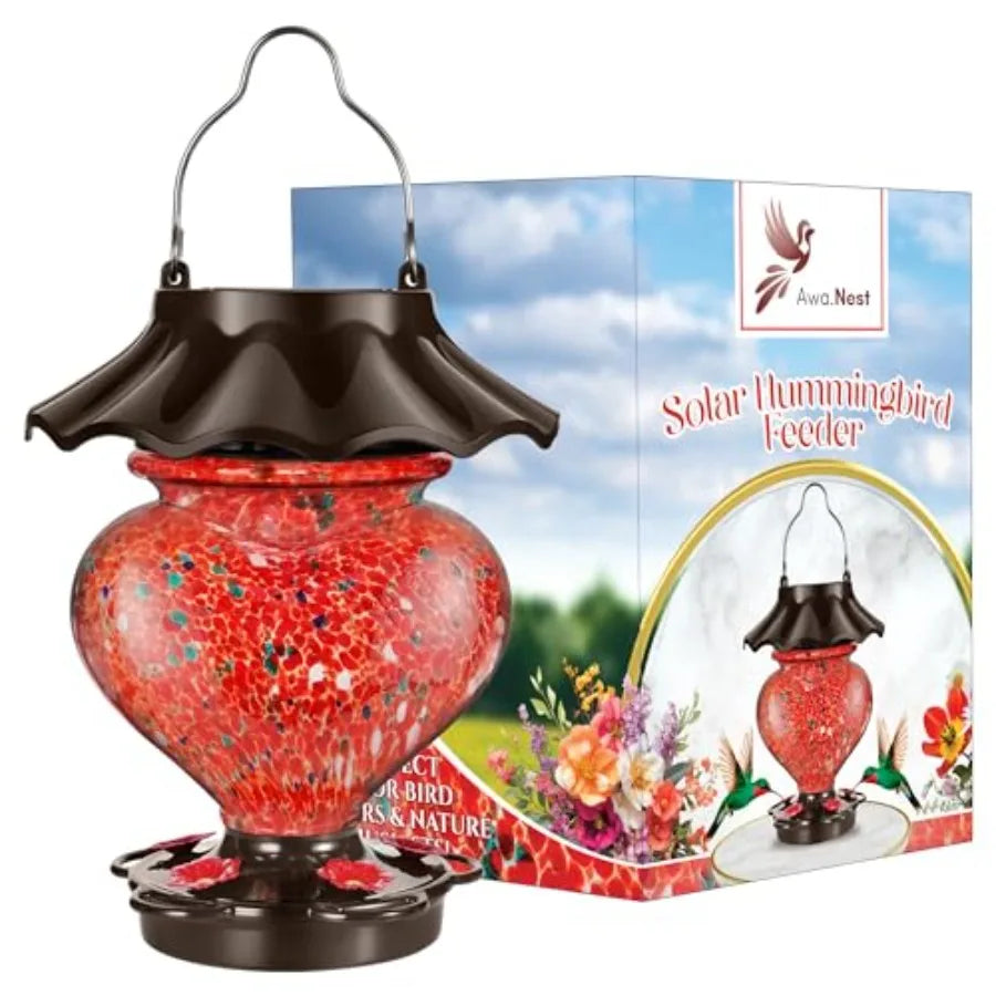 SHXI Solar Hummingbird Feeder Outdoor Hanging Heart-Shaped Glass
