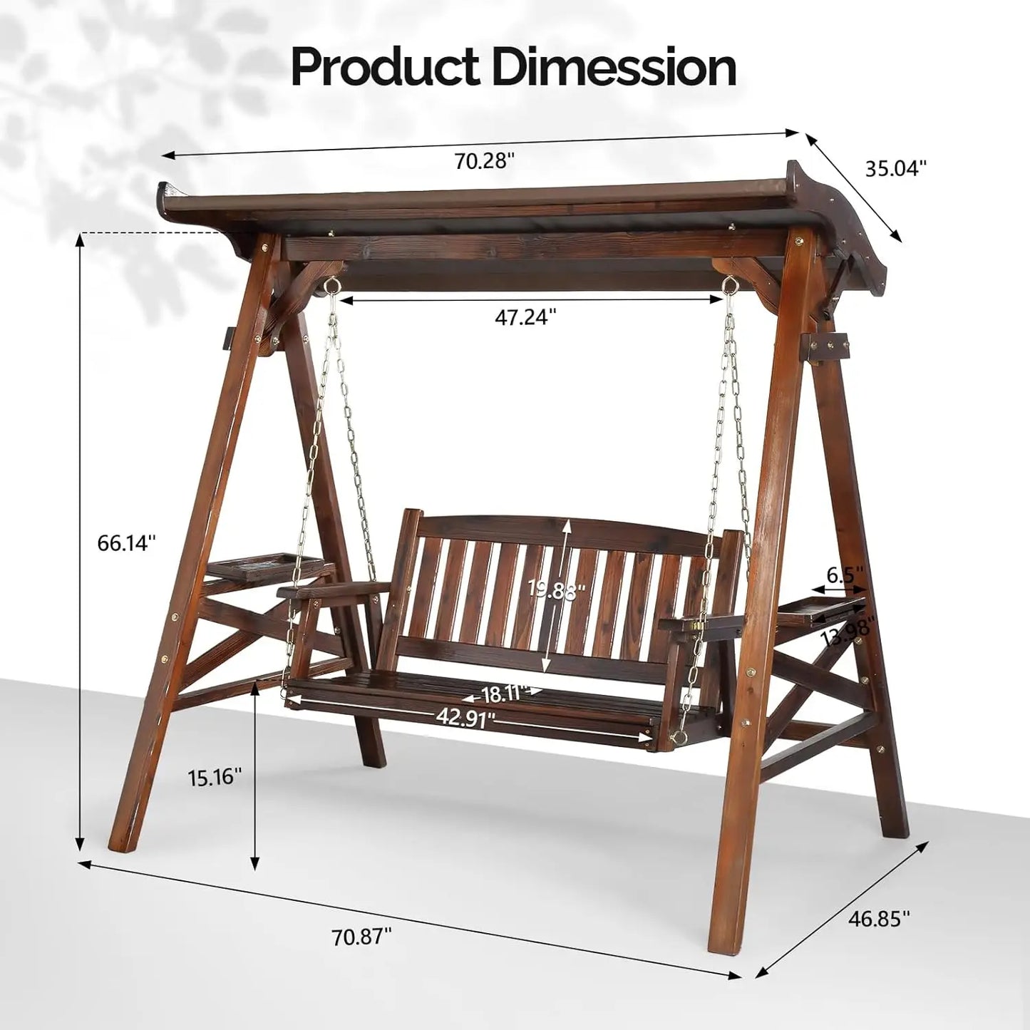HUANZHUANG Waterproof Outdoor Porch Swing With Canopy Stand Cup Holder