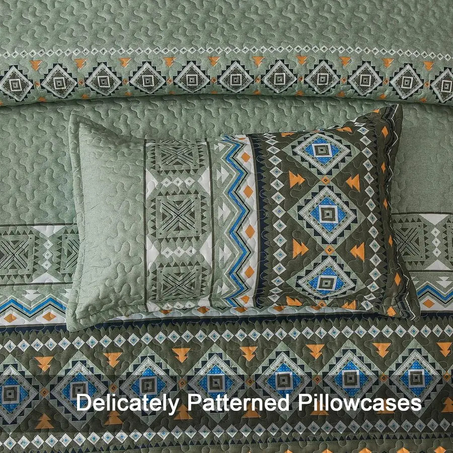 Boho Quilt Set Bedspread Coverlet 3 Piece With Geometric Print