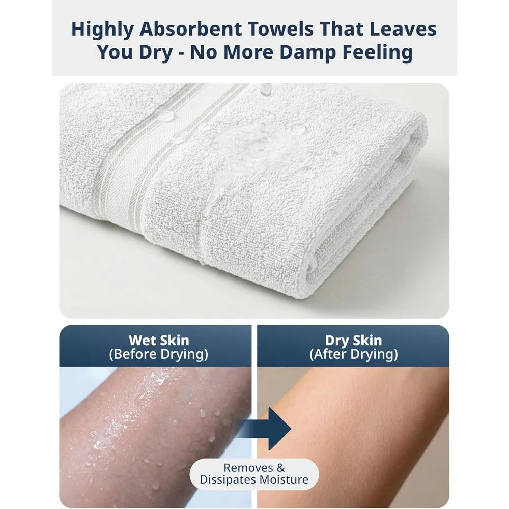 Premium 100% Cotton Towel Set Combed Zero Twist Plush Soft Texture