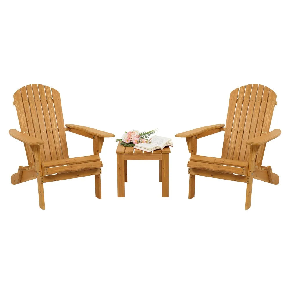 Two Adirondack Outdoor Wood Lounge Chairs Folding Patio Furniture