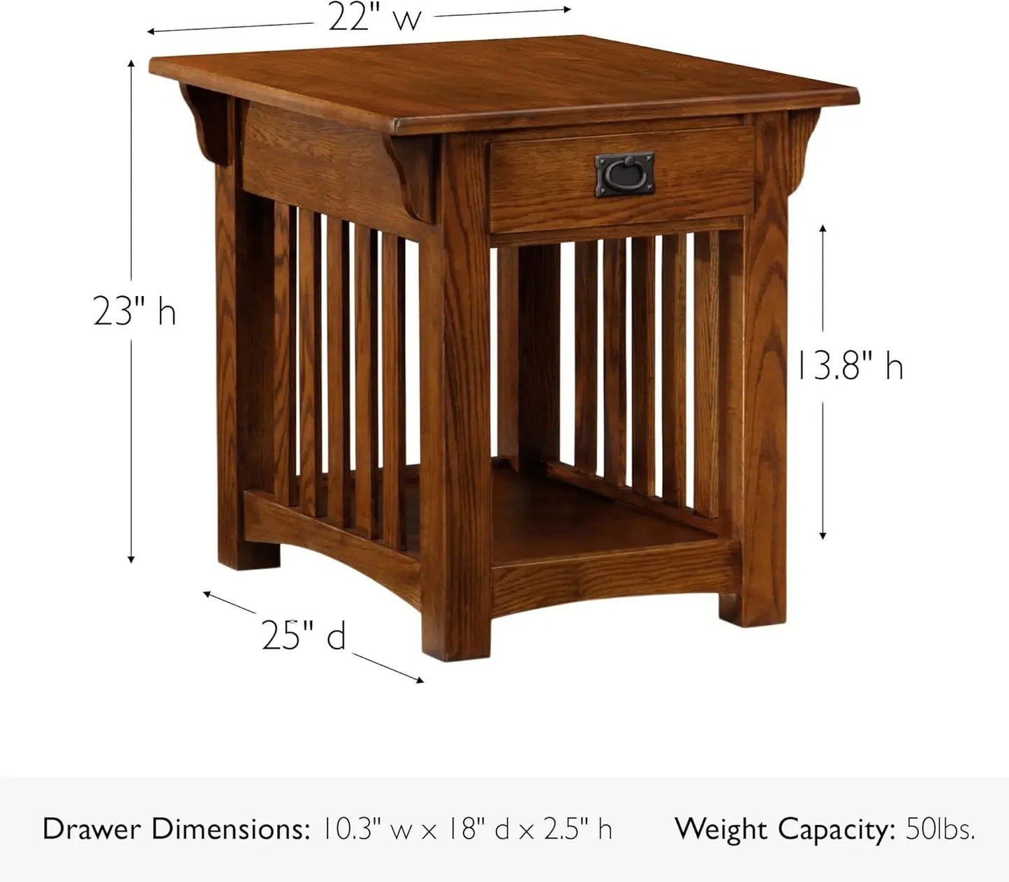 Mission Impeccable End Table Solid Wood Drawer Shelf Craftsman Style