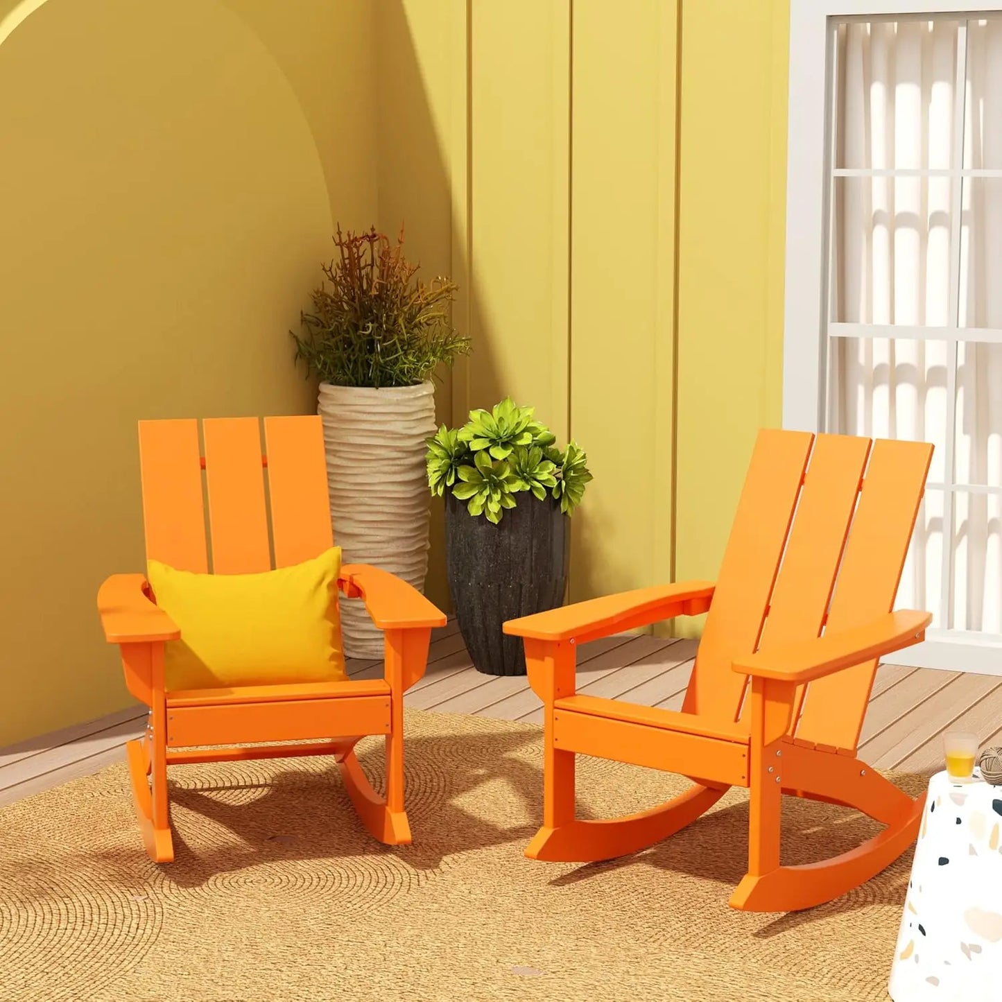 HDPE Modern Rocking Adirondack Chair Set UV Resistant Outdoor Patio