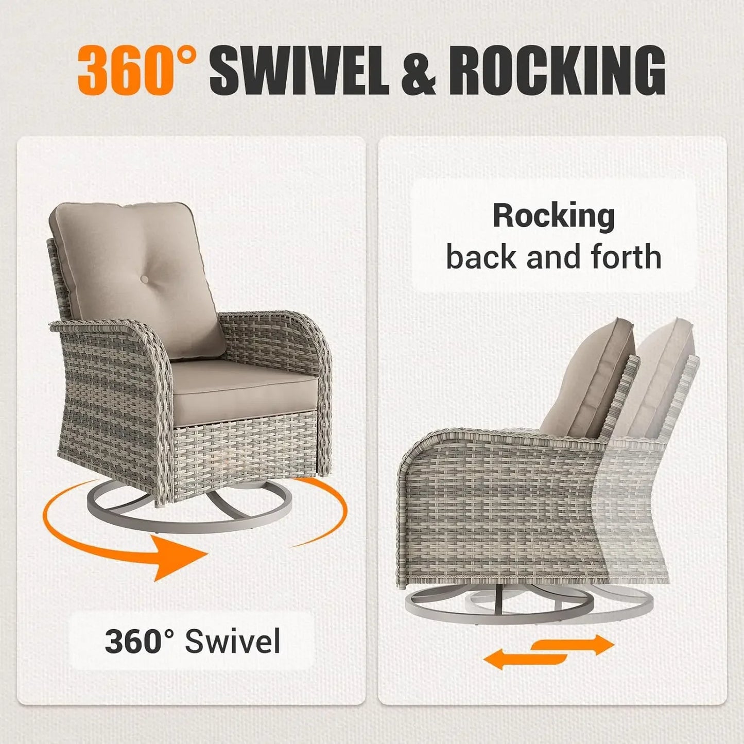 Patio Rocking Swivel Chair With Glass Side Table Outdoor Wicker Set
