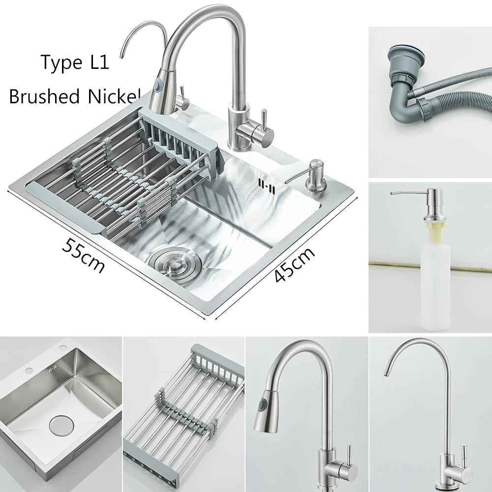 MYQualife Stainless Steel Undermount Kitchen Sink Four Holes With Drain