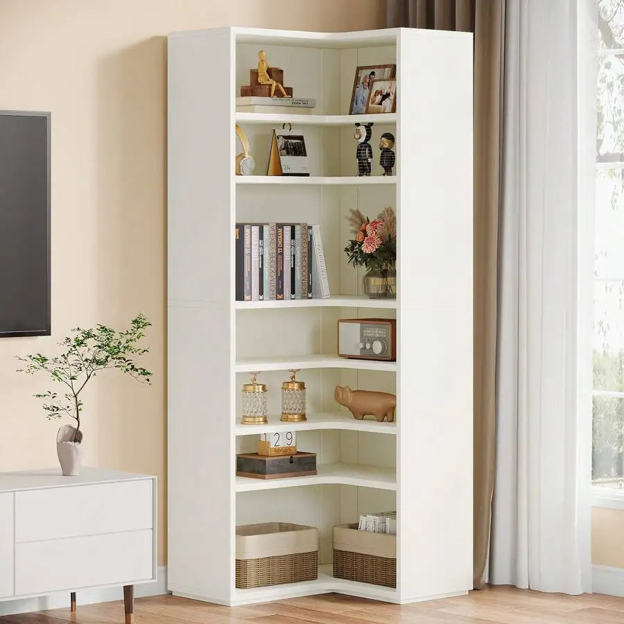 Little Tree Modern Nine Tier Corner Bookshelf Wooden Display Stand