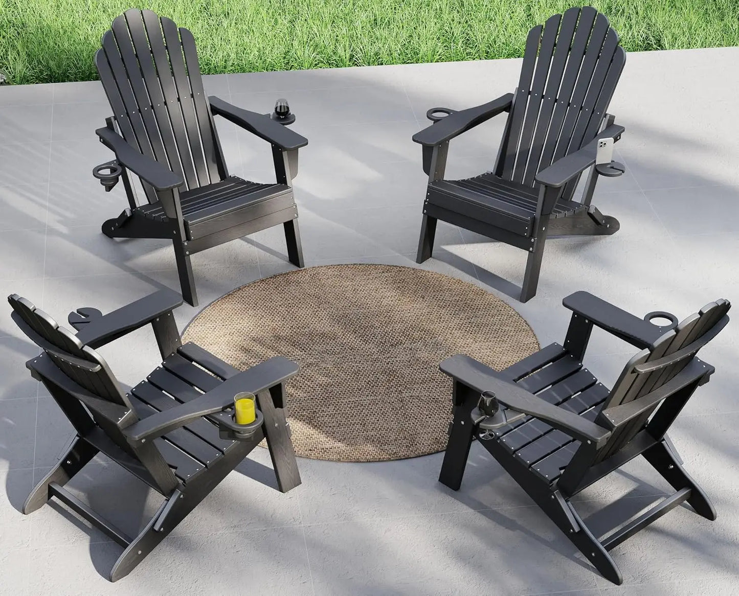 HDPE Folding Adirondack Chair Set 4 High Back Patio Furniture