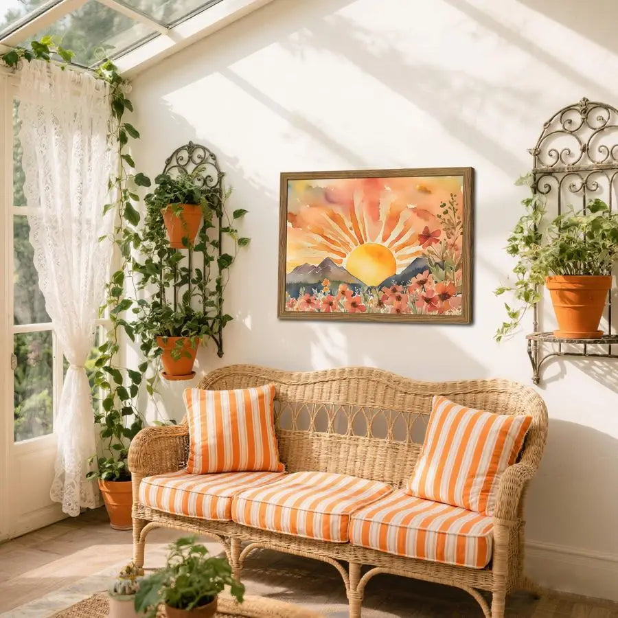 Sunset Boho Wall Art Abstract Floral Canvas For Living Room