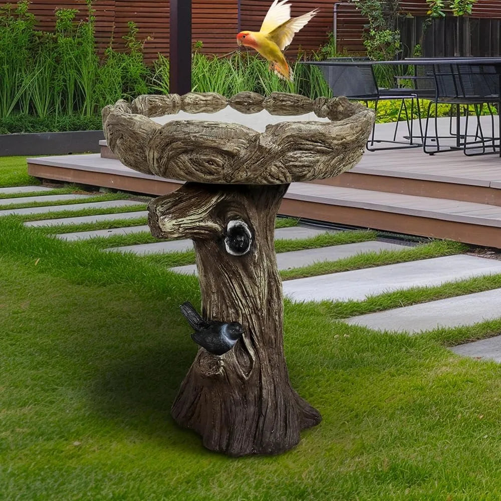 Fibre Reinforced Concrete Bird Baths With Woodland Tree Trunk Design