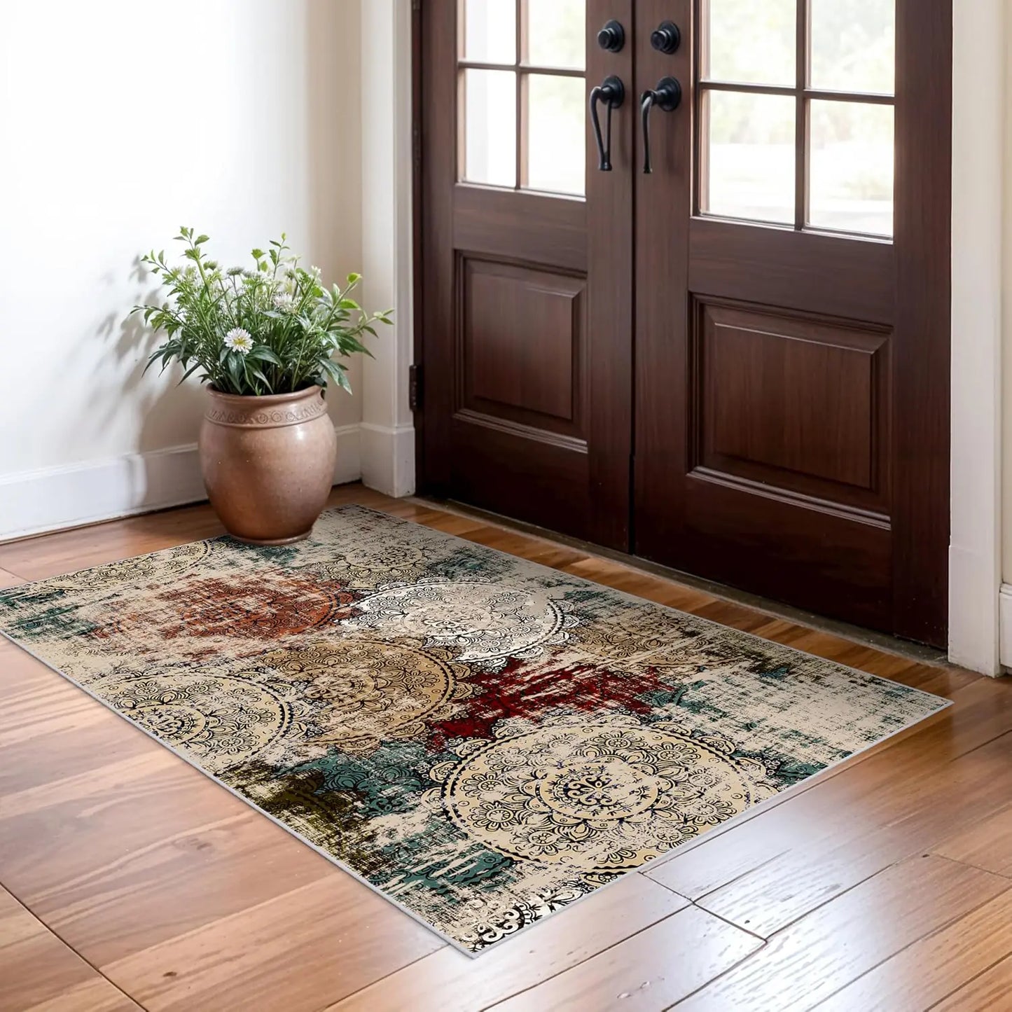 Washable 3x5 Area Rug Abstract Modern Living Room Non Slip Water Resistant