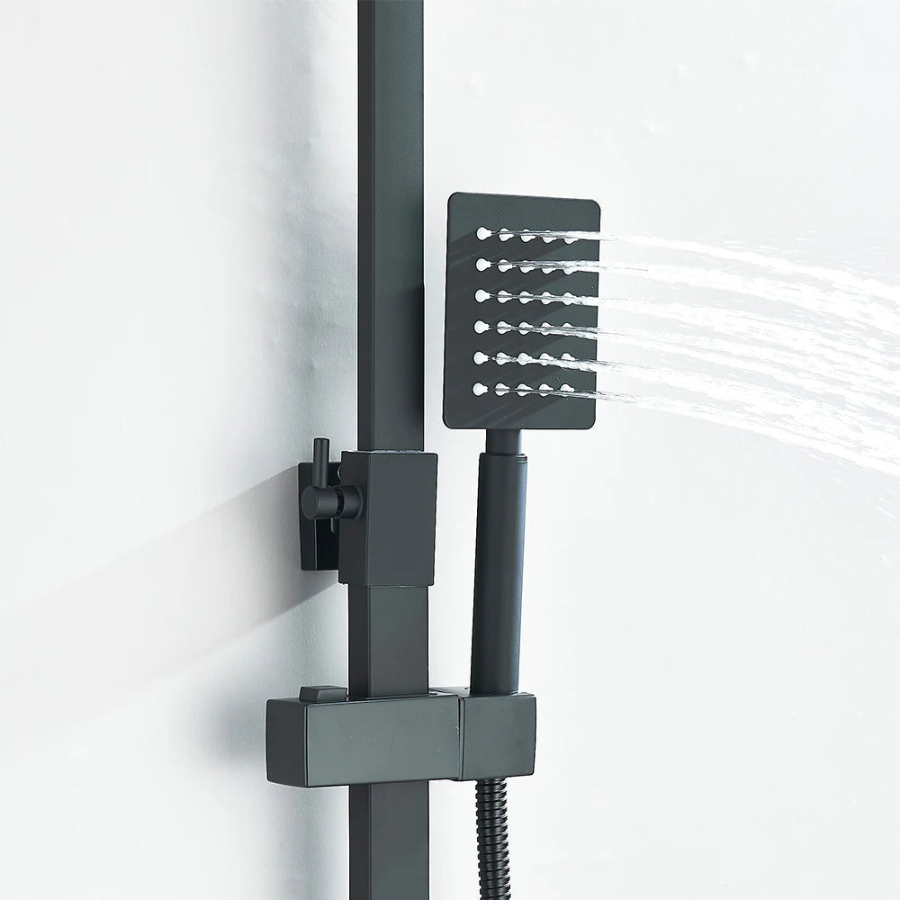 Shinesia Black Luxury Wall Mounted Square Rainfall Shower Faucet