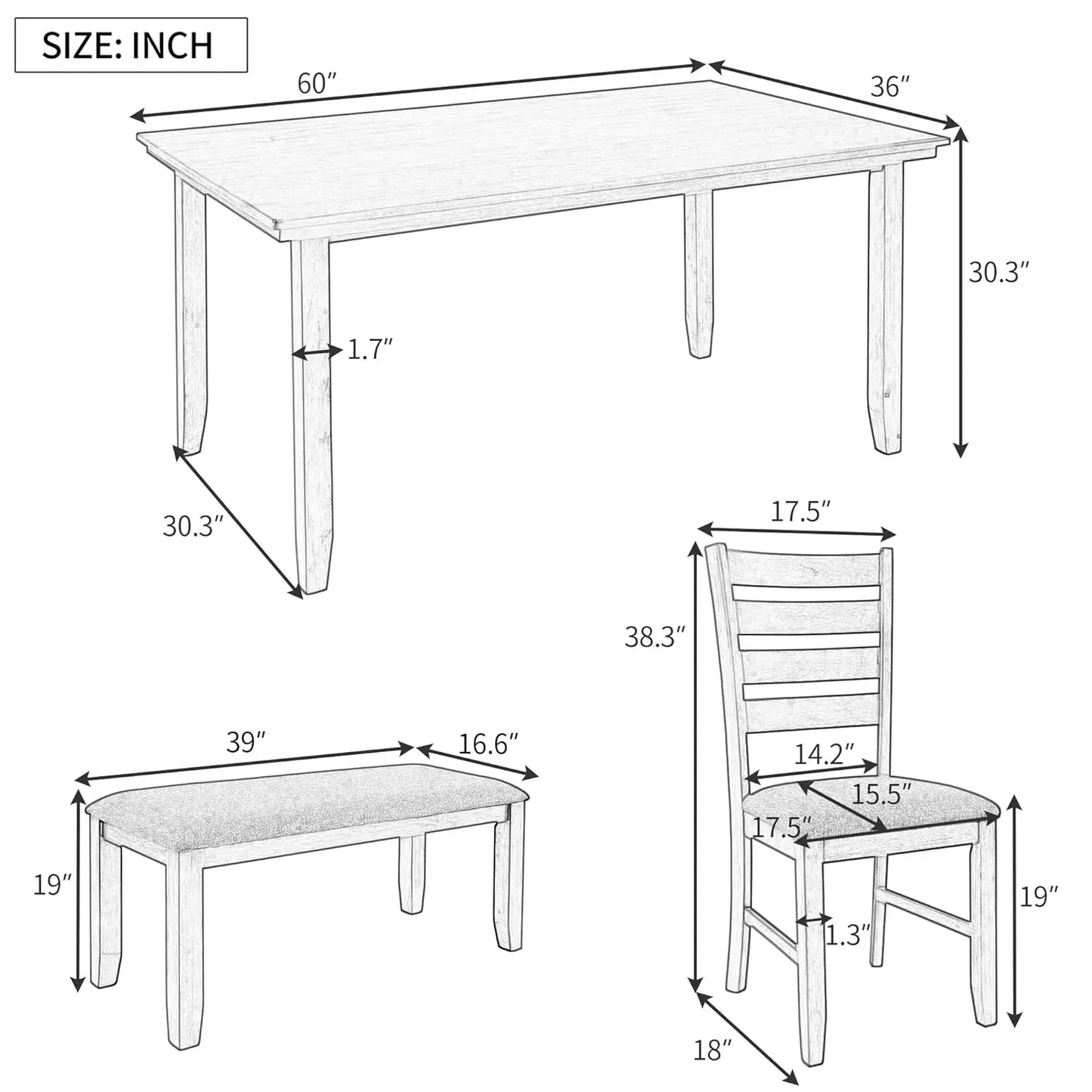 Retro 6-Piece Dining Set With Bench And Four Chairs
