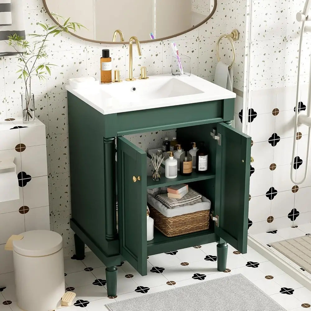 Solid Wood Bathroom Vanity With Undermount Sink And 2-Door Cabinet