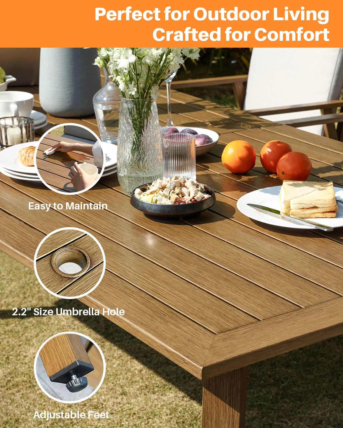 SeeHill 9 Piece Outdoor Patio Dining Set For Poolside With Umbrella Hole