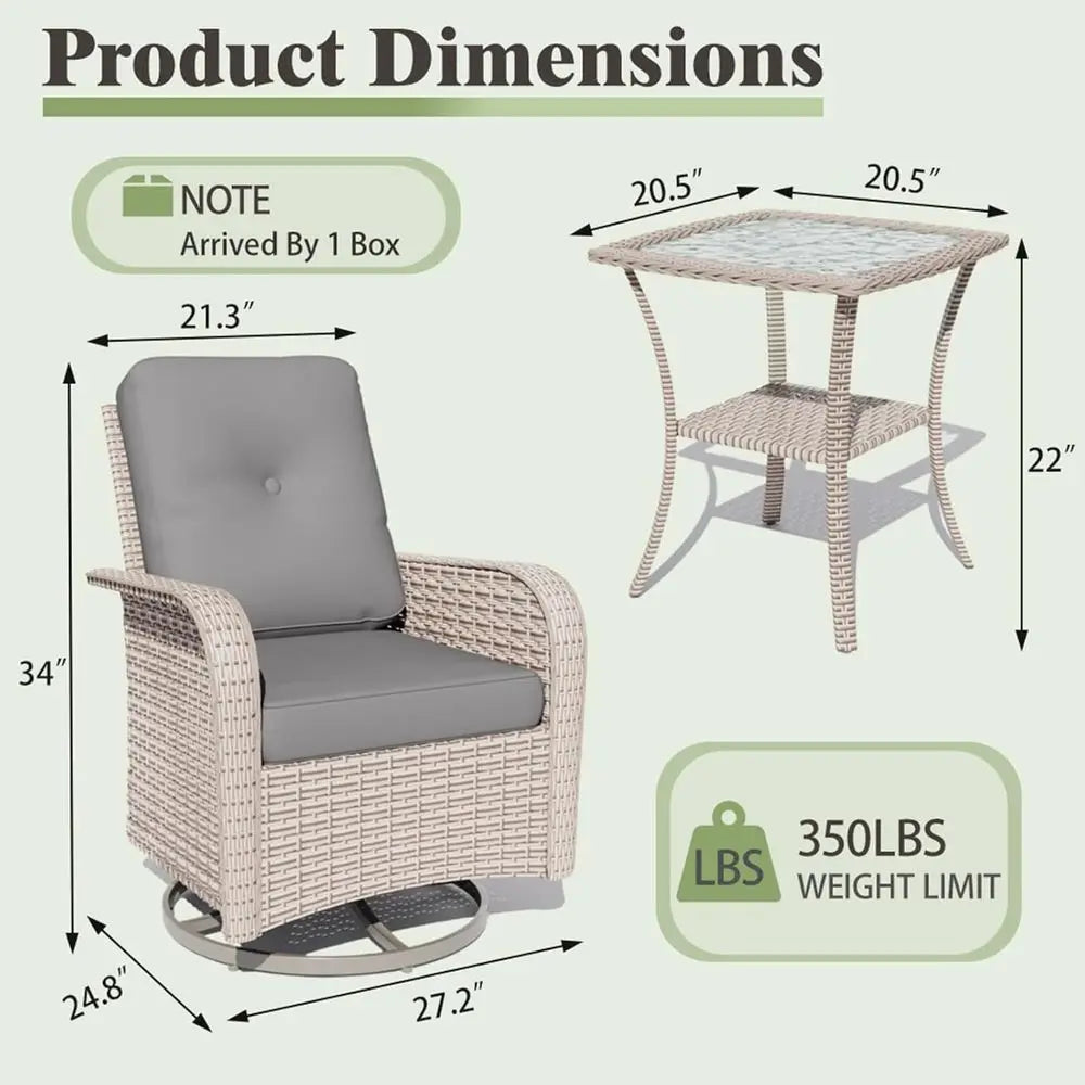 Wicker Patio Furniture Set With Swivel Glider Chairs And Rattan Side Table