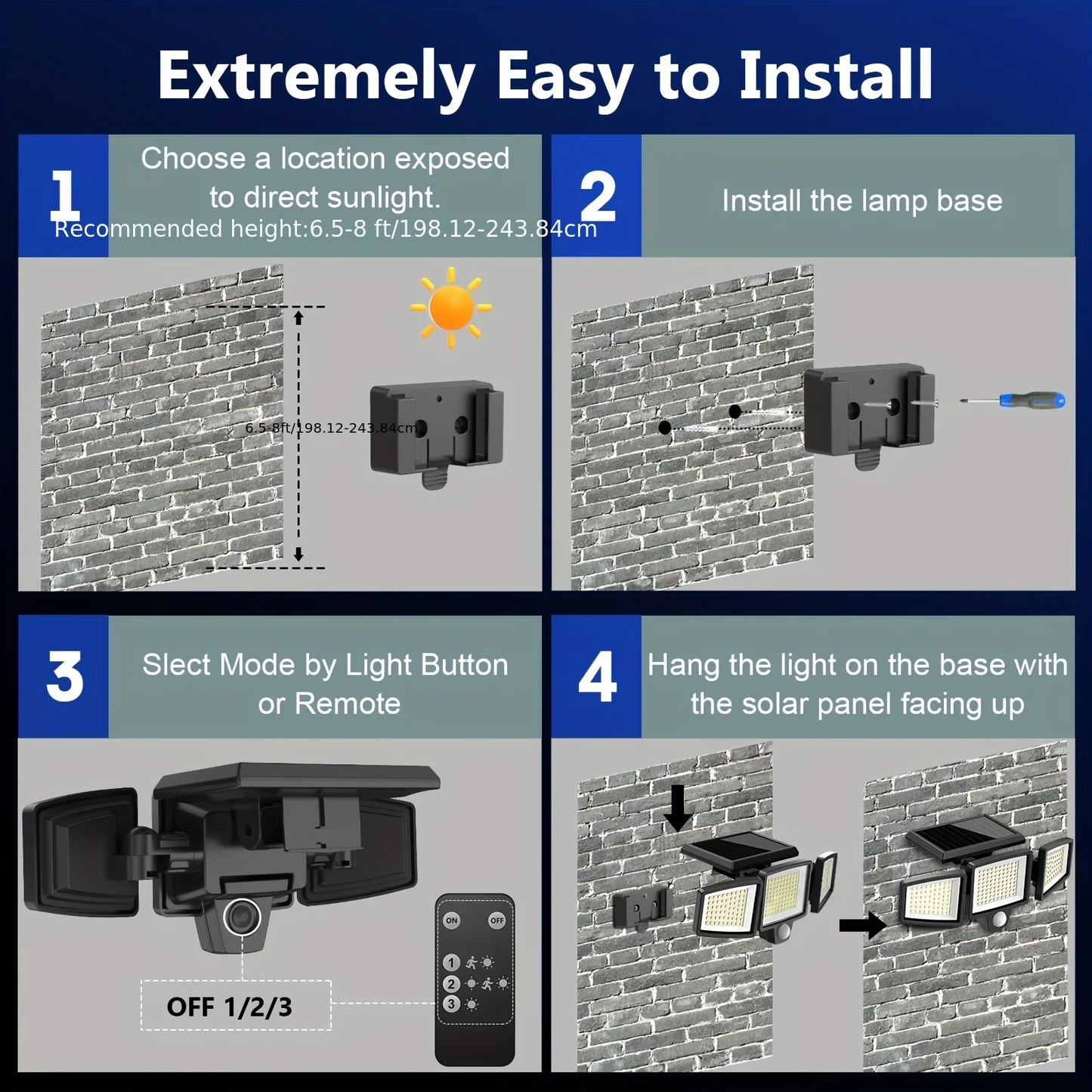 SZRSTH 3-Head Solar Motion Sensor Security Light With Wireless Remote