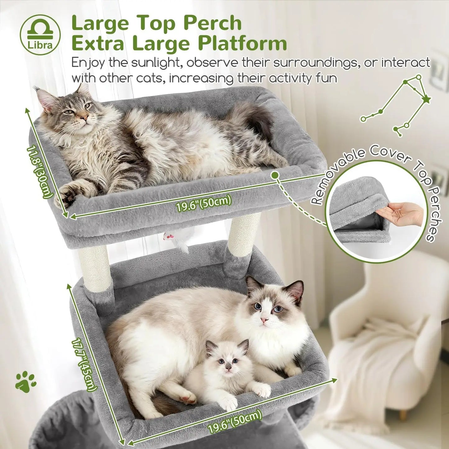 Heavy Duty Cat Tree For Large Cats With Double Tiers