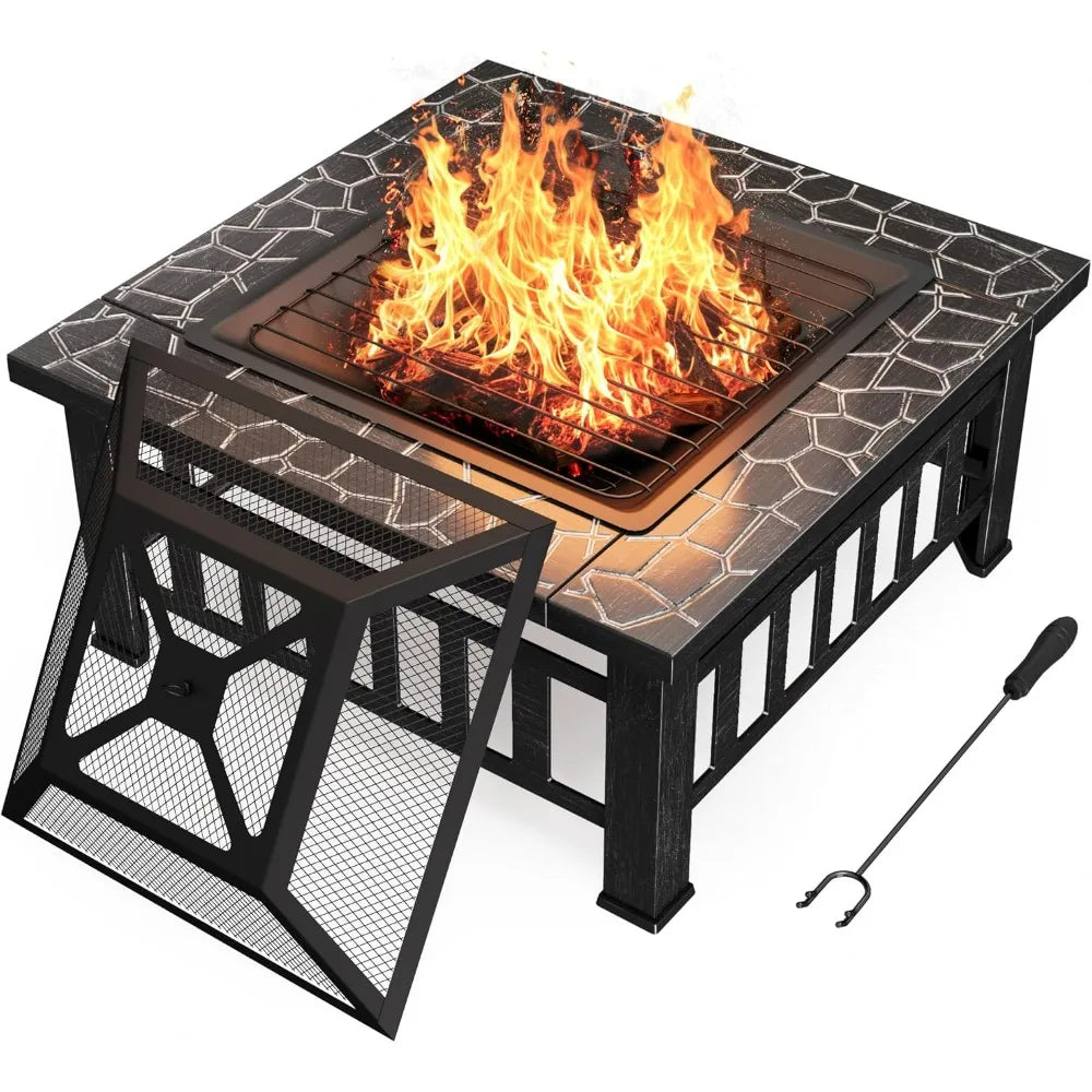 Devoko Outdoor Fire Pit Table with Waterproof Cover for Patios