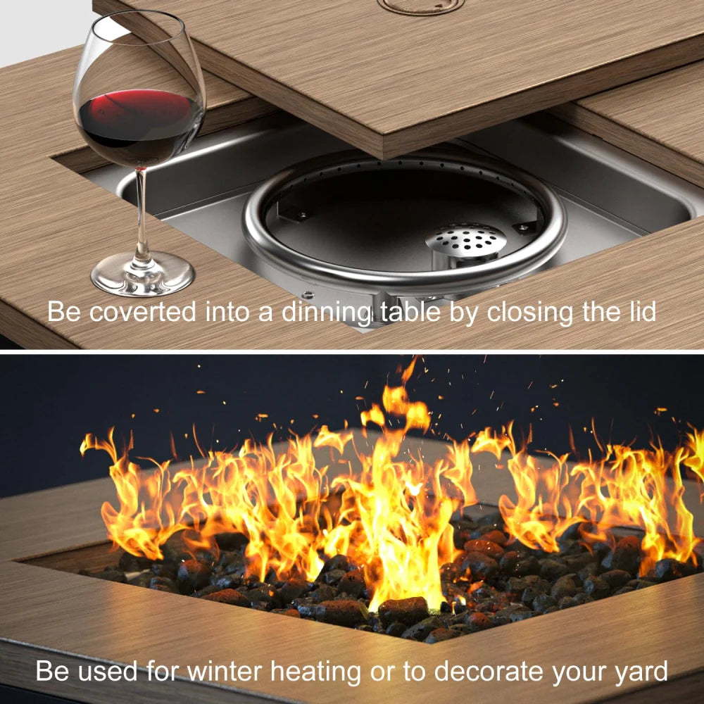 Gas Propane Fire Pit Table With Lid And Lava Rocks