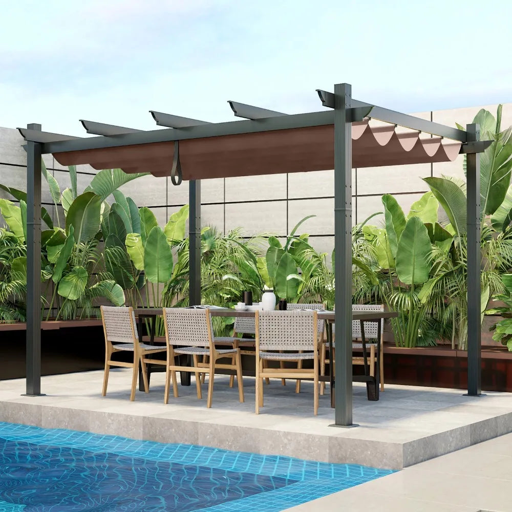 NONECN Outdoor Aluminum Retractable Pergola Canopy Shelter Grape Trellis