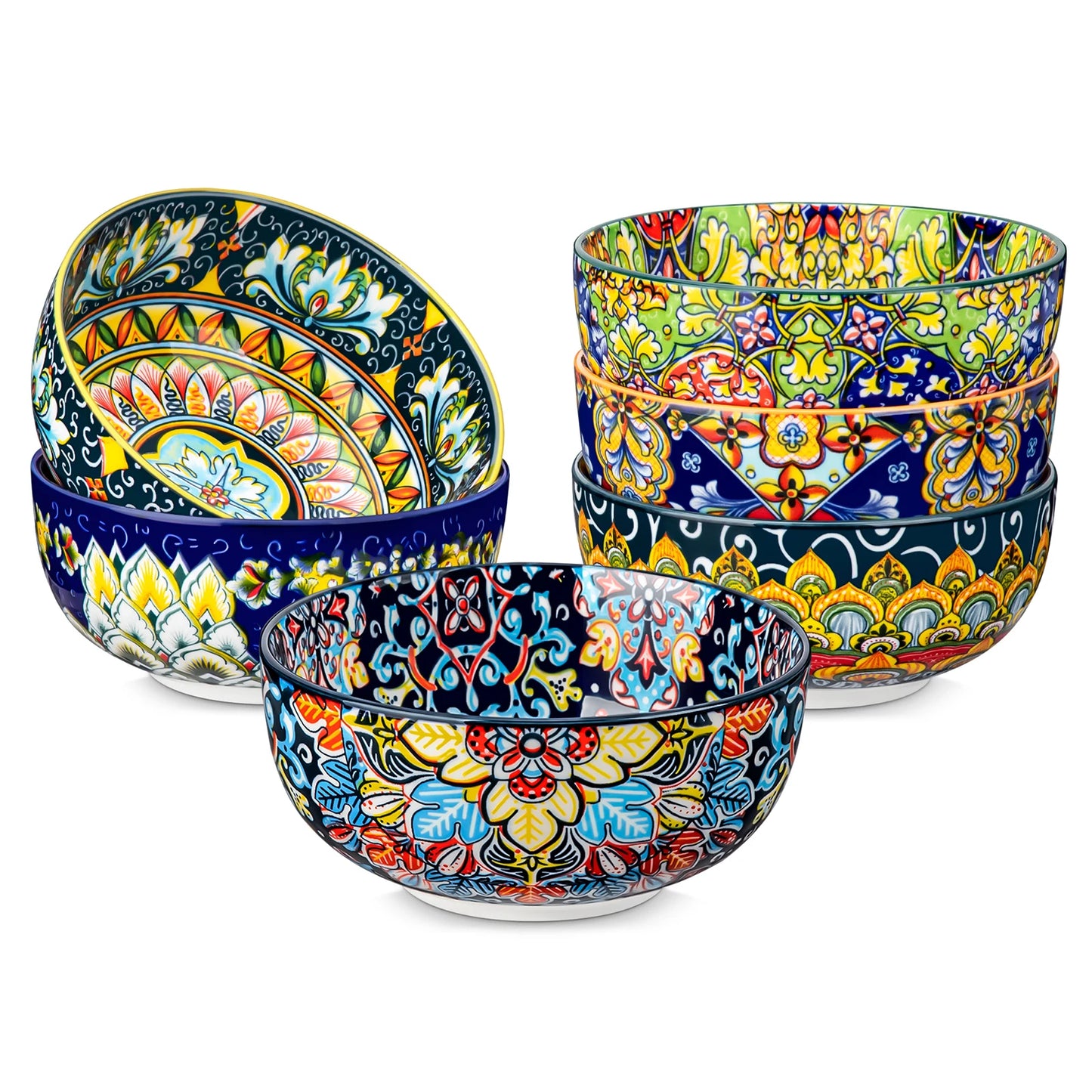Malacasa Bohemian Style Ceramic Cereal Bowls Set Dinnerware