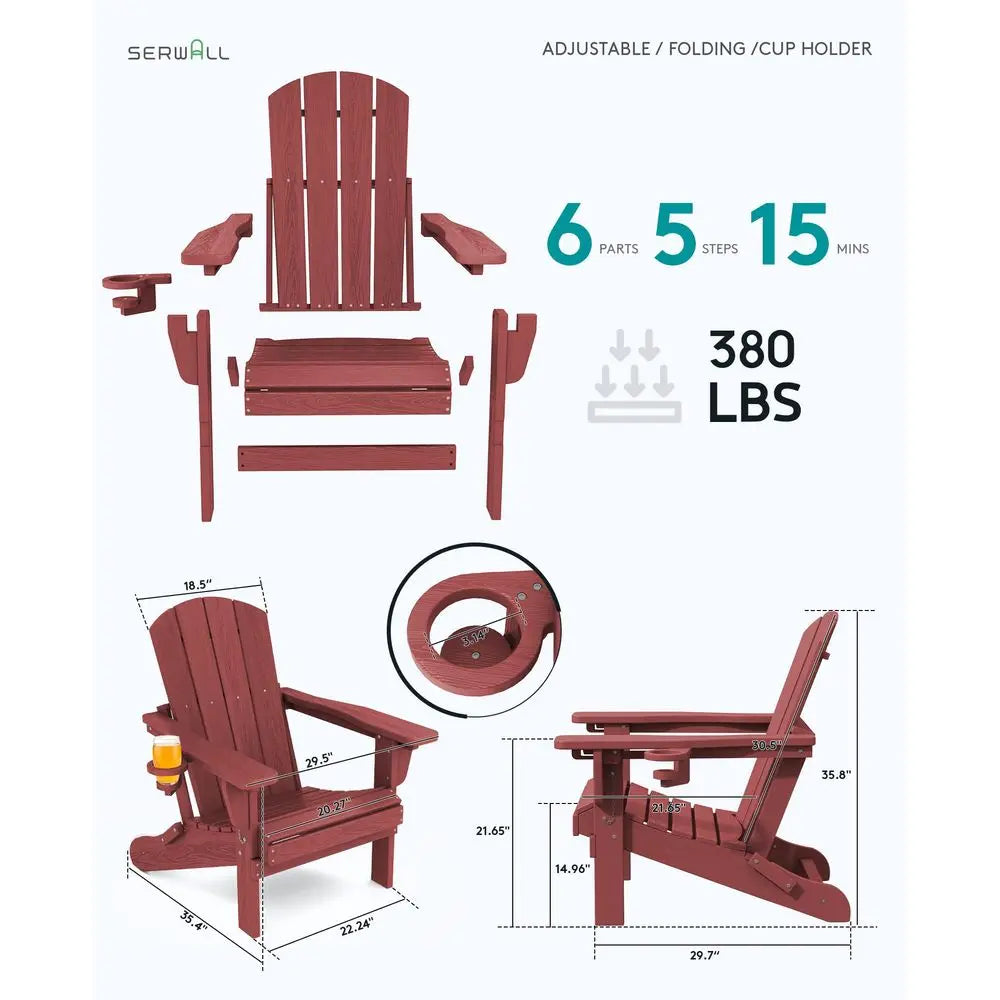 All Weather HDPE Folding Adirondack Chair Set Of 2 With 3 Recline Positions