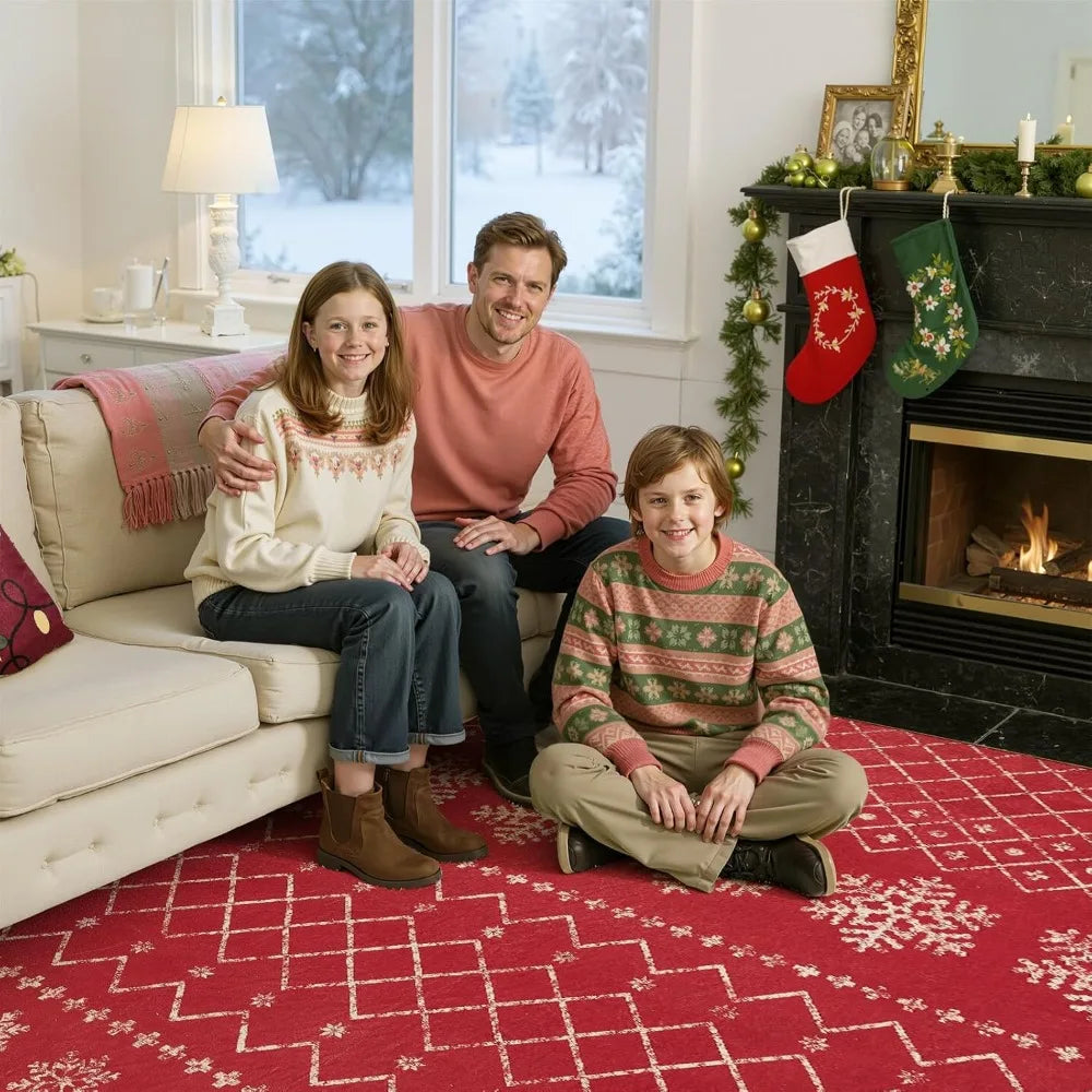 Christmas Geometric Rug Washable Non Slip Living Room Bedroom