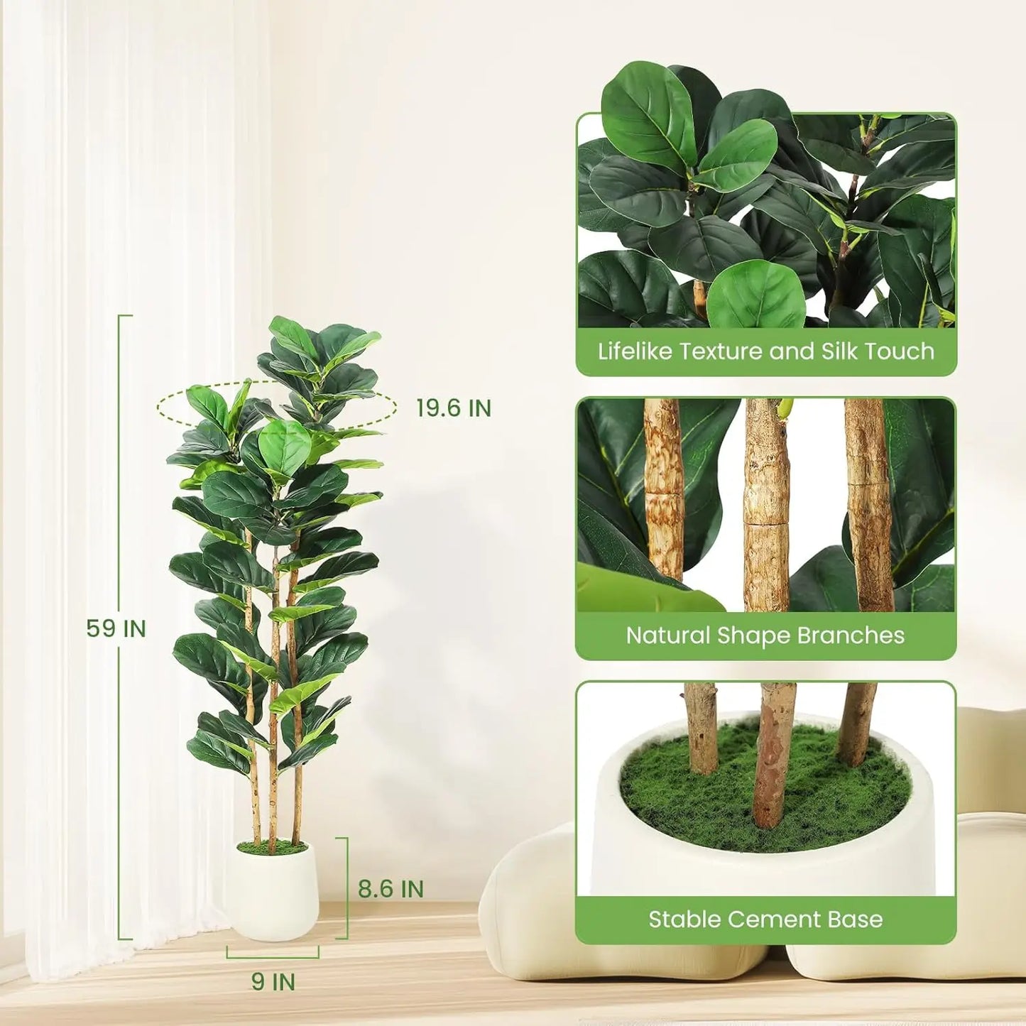 HiMISSCN Artificial Fiddle Leaf Fig Tree With Pot For Home Decor