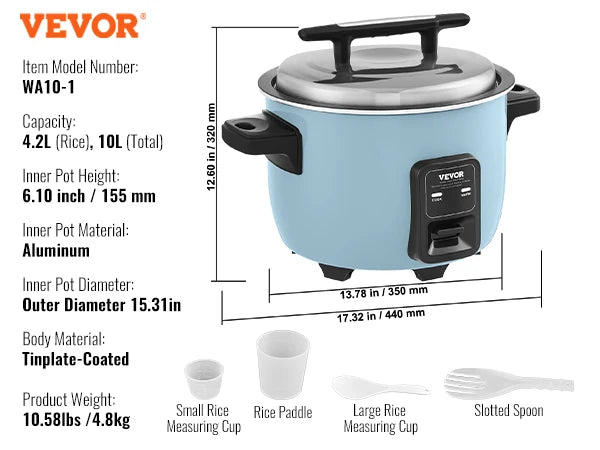 VEVOR Commercial Rice Cooker Aluminium Nonstick Inner Pot 24 Hour Keep Warm