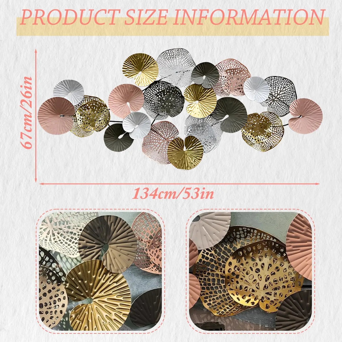 Coastal Nautical 3D Gold Lotus Leaves Metal Wall Art Decor