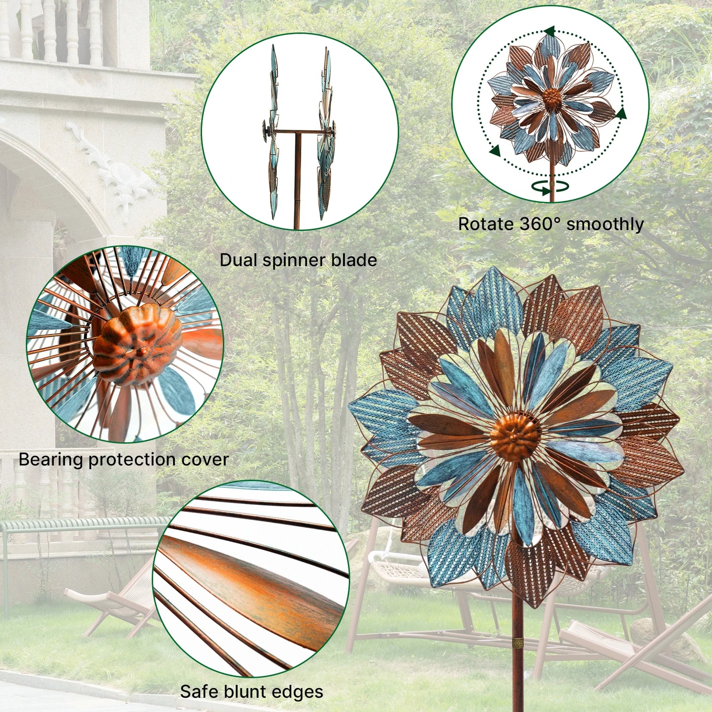Wind Spinners Outdoor Metal Double Spinner Garden Sculpture 2 Pack