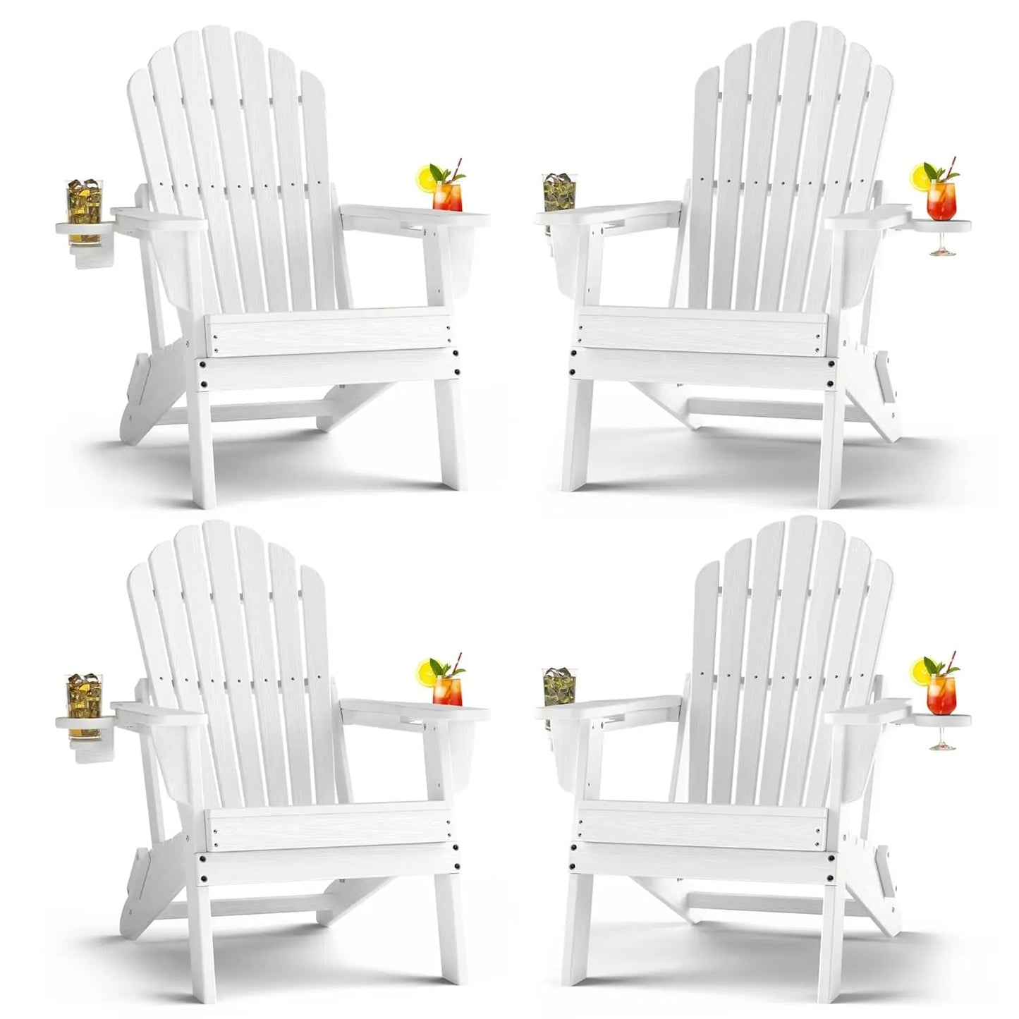 HDPE Folding Adirondack Chair Set 4 High Back Patio Furniture