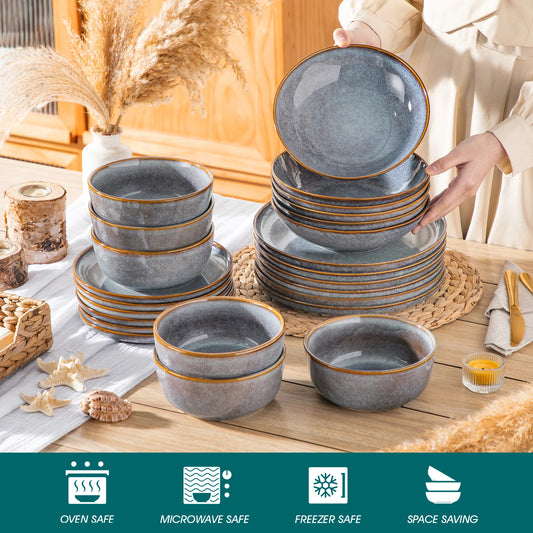 Malacasa Reactive Glaze Ceramic Dinnerware Set Western Style