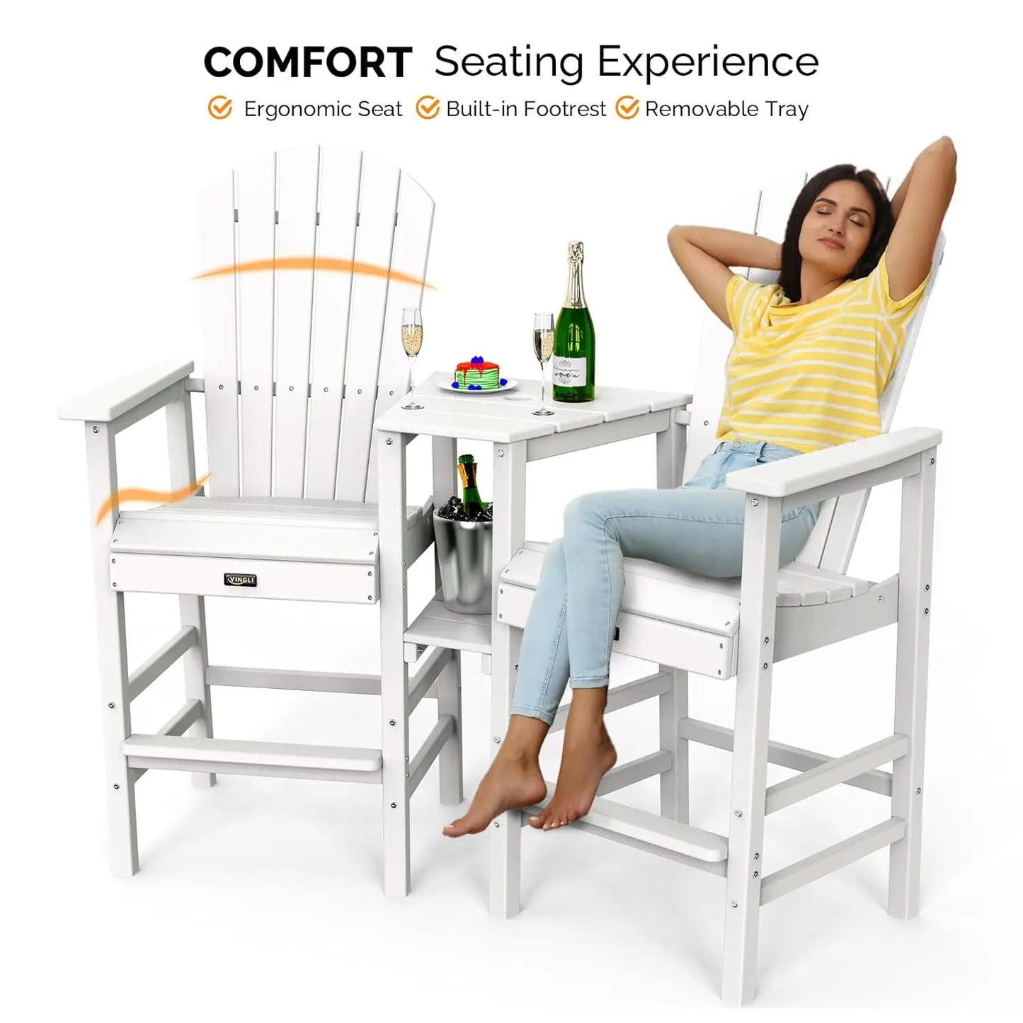 Tall Adirondack Chairs Set of 2 With Dual Trays Outdoor
