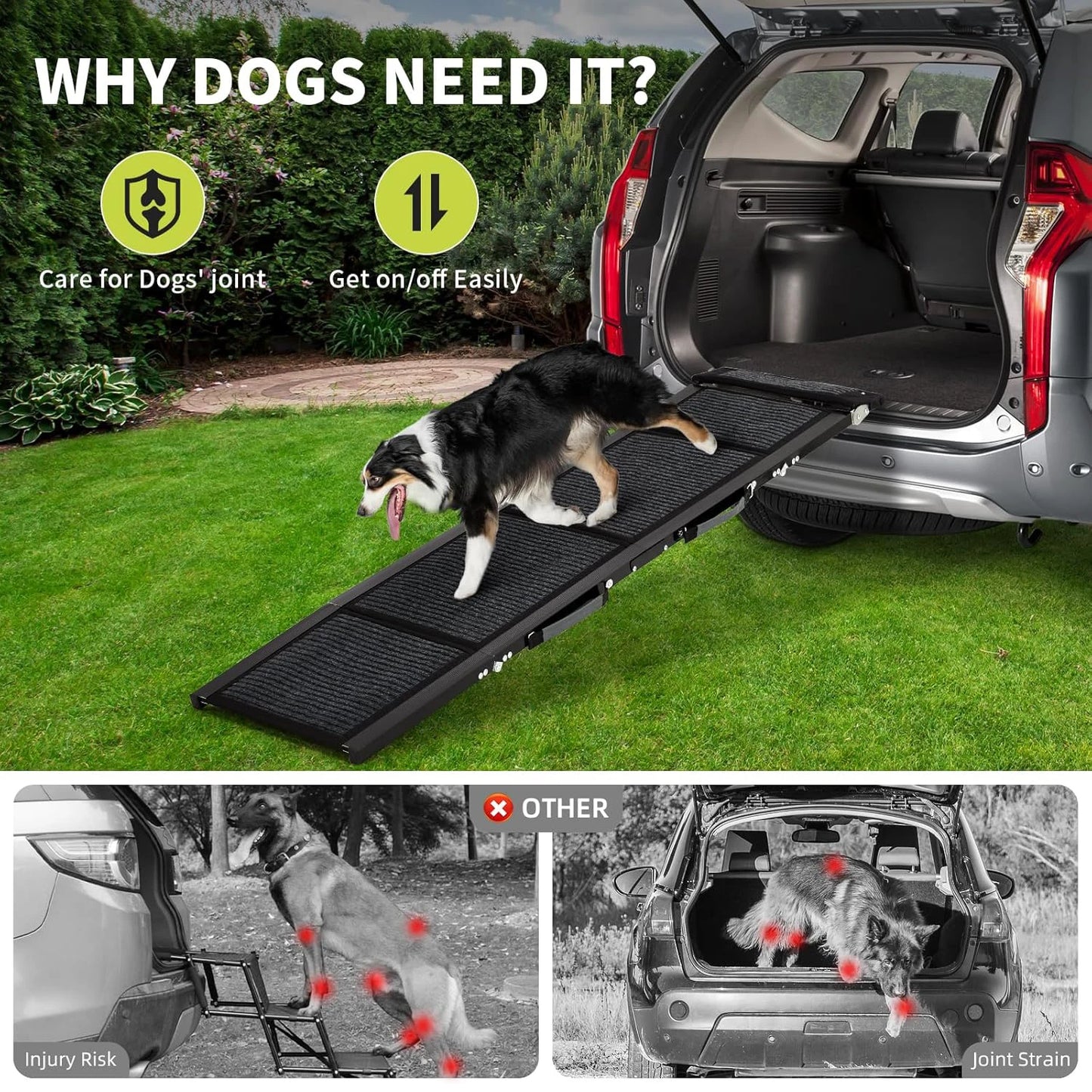 HiMISS Upgraded Folding Car Dog Ramp With Non Slip Surface