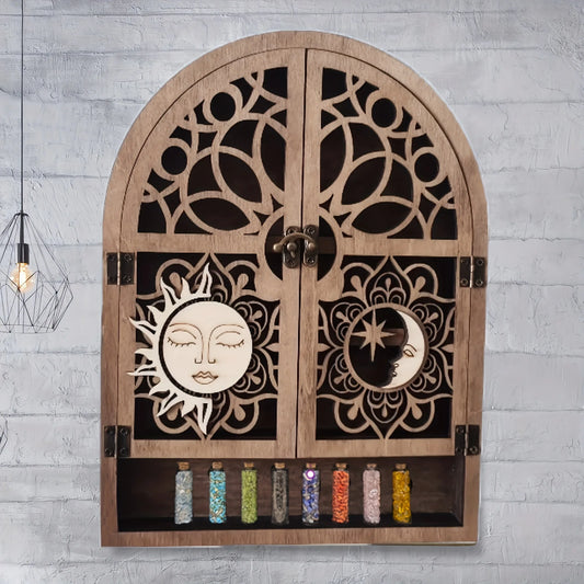 Wooden Floating Shelves Sun Moon Design Wall Mounted Storage
