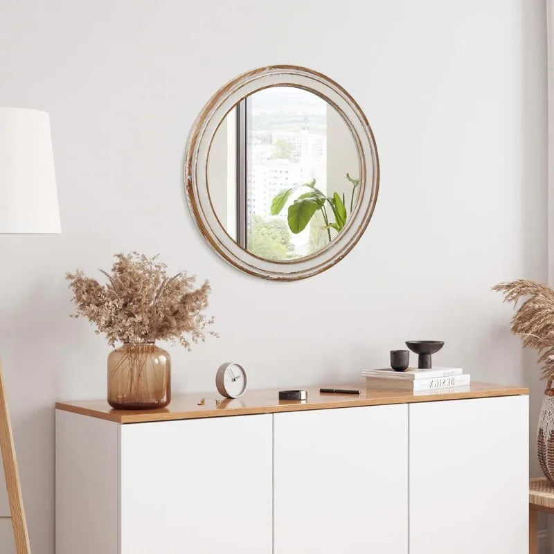 Round Wall Mirror Farmhouse Wood Circle For Bathroom And Hallway