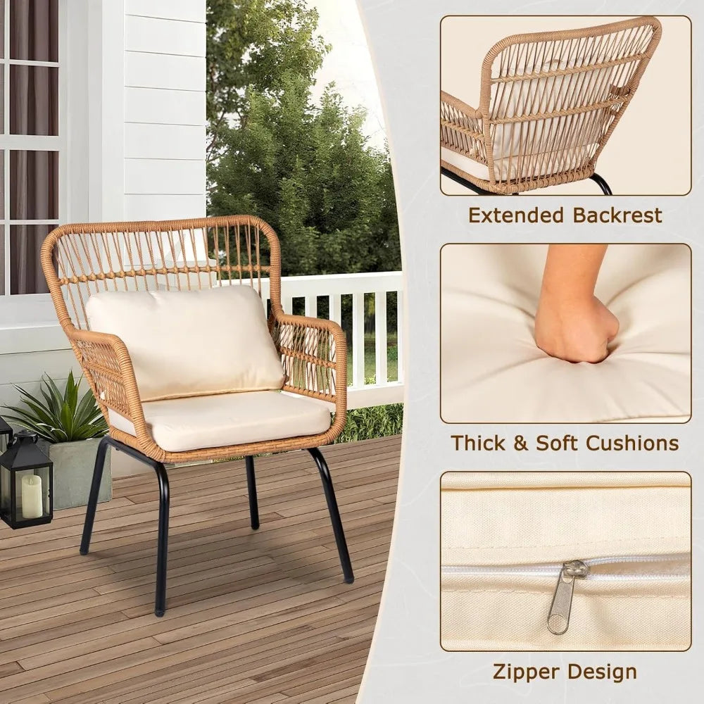 Outdoor Wicker Bistro Set With Glass Table And Two Chairs