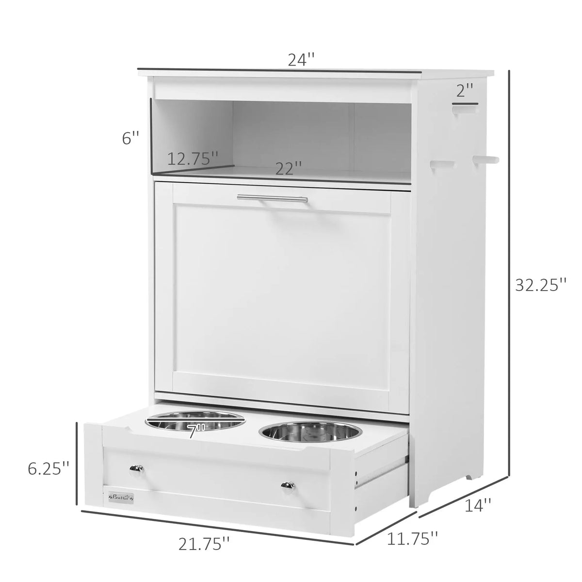 Pet Feeder Station With Storage And Two Raised Dog Bowls