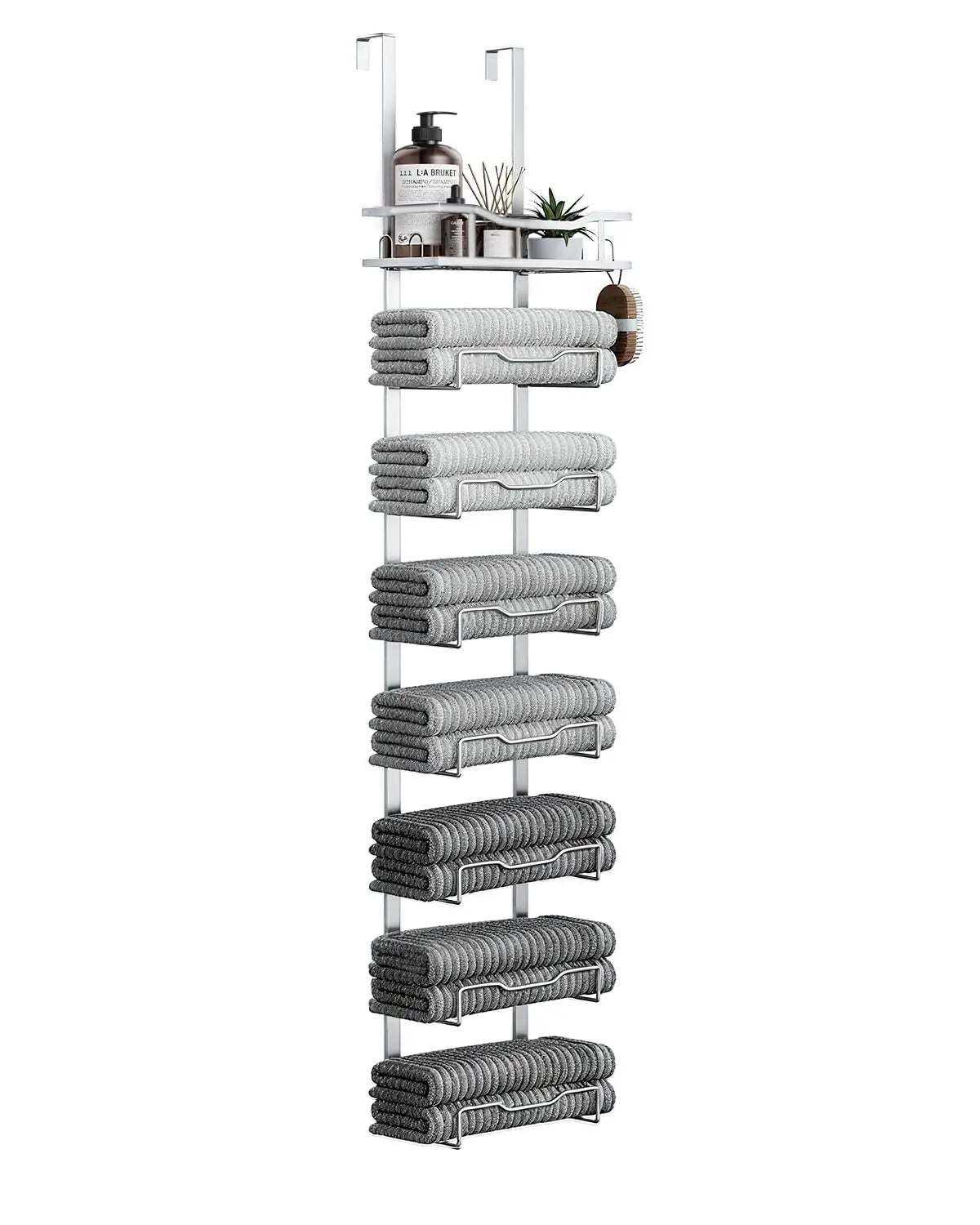 XIUWO 6-Tier No Drill Over The Door Hanging Towel Rack